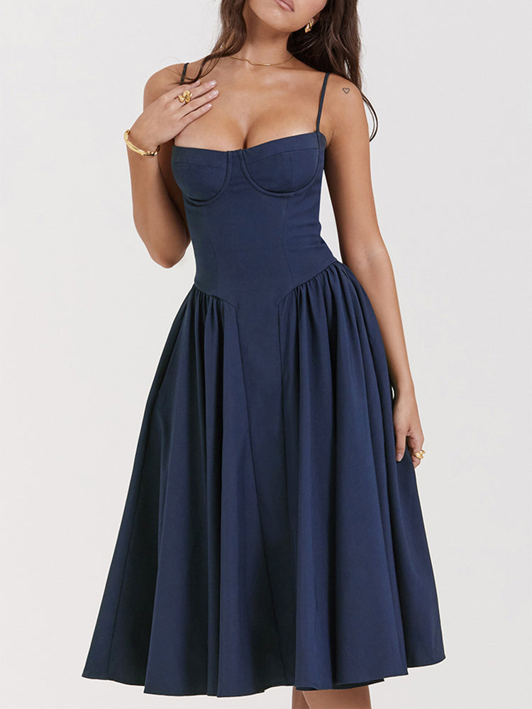 Sweetheart Neck Spaghetti Straps Volume Midi Dress