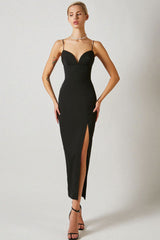 Sexy Deep V High Slit Sleeveless Bandage Cocktail Party Maxi Dress - Black