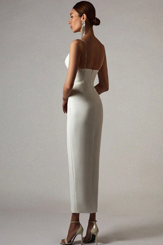 Sexy Deep V High Slit Sleeveless Bandage Cocktail Party Maxi Dress - White