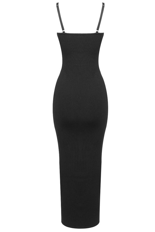 Sexy Sweetheart Lace Up Thigh High Slit Bandage Prom Midi Dress - Black