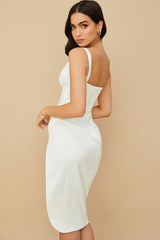 Silky Deep V Corset Satin Midi Cocktail Dress - White