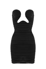 Strapless Deep V Underwire Ruched Bodycon Mini Party Dress - Black