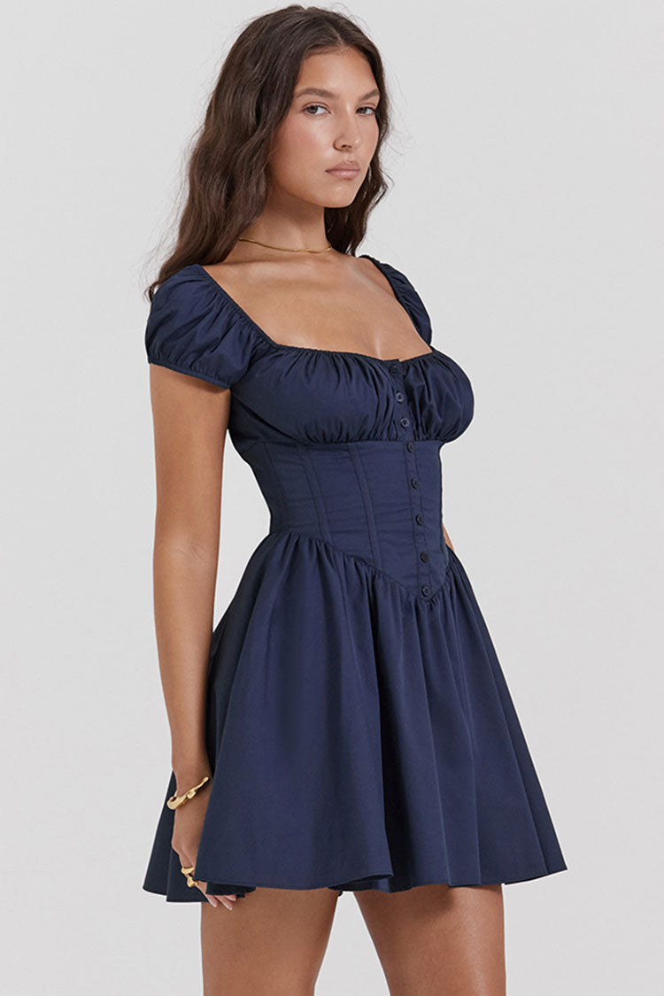 Sweet Scoop Neck Cap Sleeve Fit & Flare Corset Party Mini Dress - Navy Blue