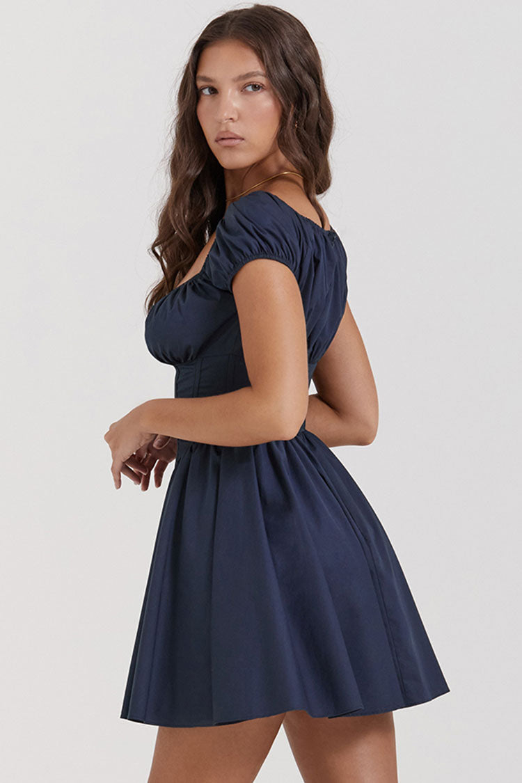 Sweet Scoop Neck Cap Sleeve Fit & Flare Corset Party Mini Dress - Navy Blue