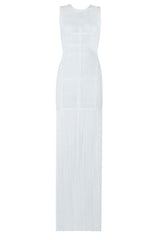 Swingy Fringe Round Neck Sheer Tulle Bandage Sleeveless Maxi Dress - White